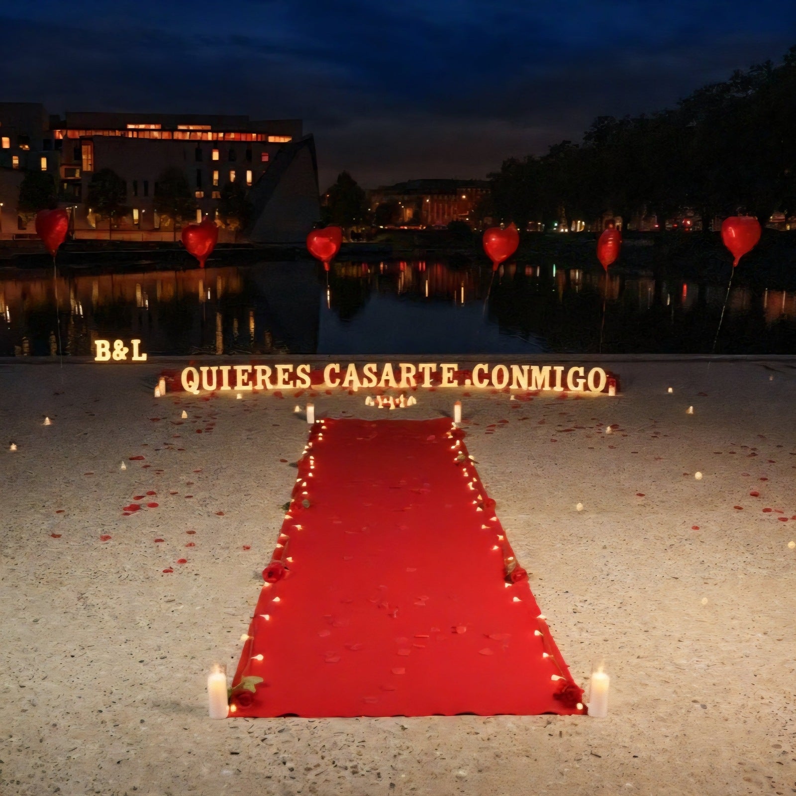💝 Love You : "MARRY ME"/"VEUX-TU M'ÉPOUSER"/"BENIMLE EVLENIR MISIN"/"WILLST DU MICH HEIRATEN"/"QUIERES CASARTE CONMIGO" en lettres lumineuses avec décoration romantique